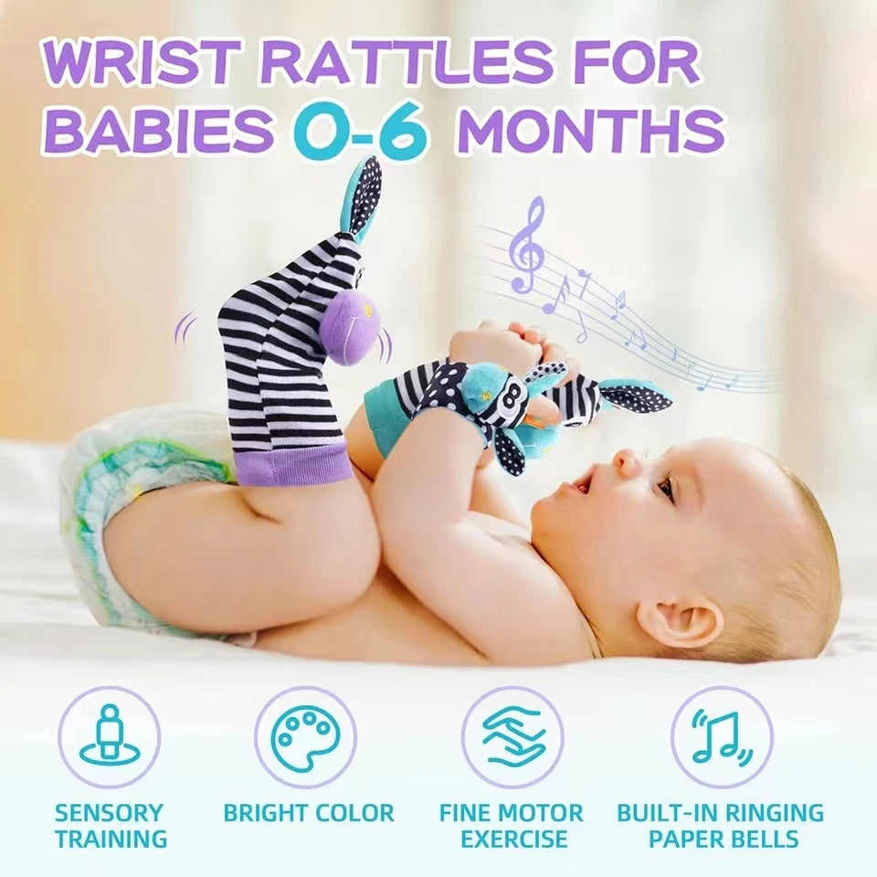 Baby Wrist Rattle Socks Toys Set – Cute Sensory Learning Gift for Newborns (0–12 Months) | Early Development Motor Skills Toy for Boys & Girls