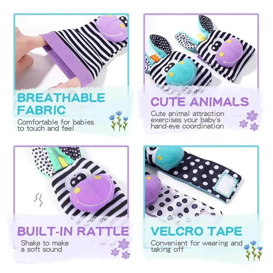 Baby Wrist Rattle Socks Toys Set – Cute Sensory Learning Gift for Newborns (0–12 Months) | Early Development Motor Skills Toy for Boys & Girls