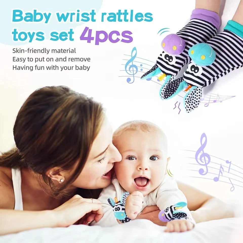 Baby Wrist Rattle Socks Toys Set – Cute Sensory Learning Gift for Newborns (0–12 Months) | Early Development Motor Skills Toy for Boys & Girls