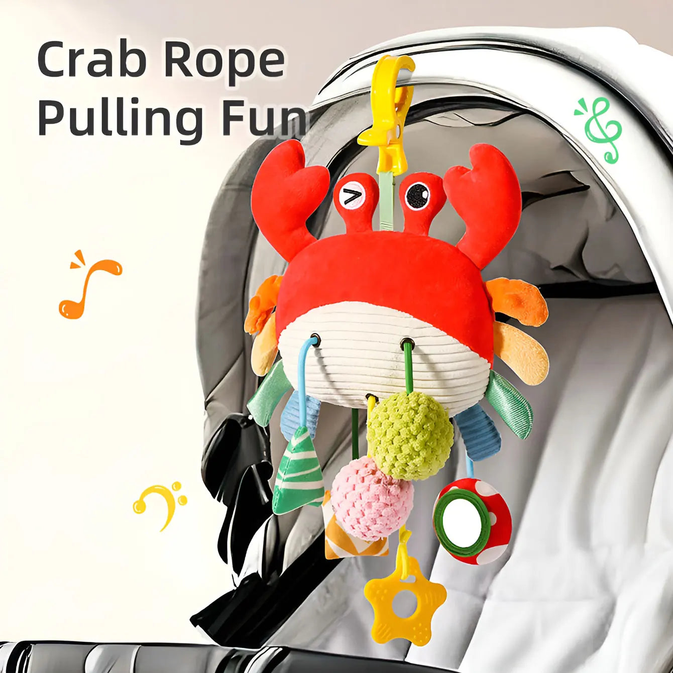 Baby Crib Hanging Toy – Cartoon Bed Bell Pendant with Drawstring | Soothing Sensory Teether & Stroller Crib Decoration for Newborns