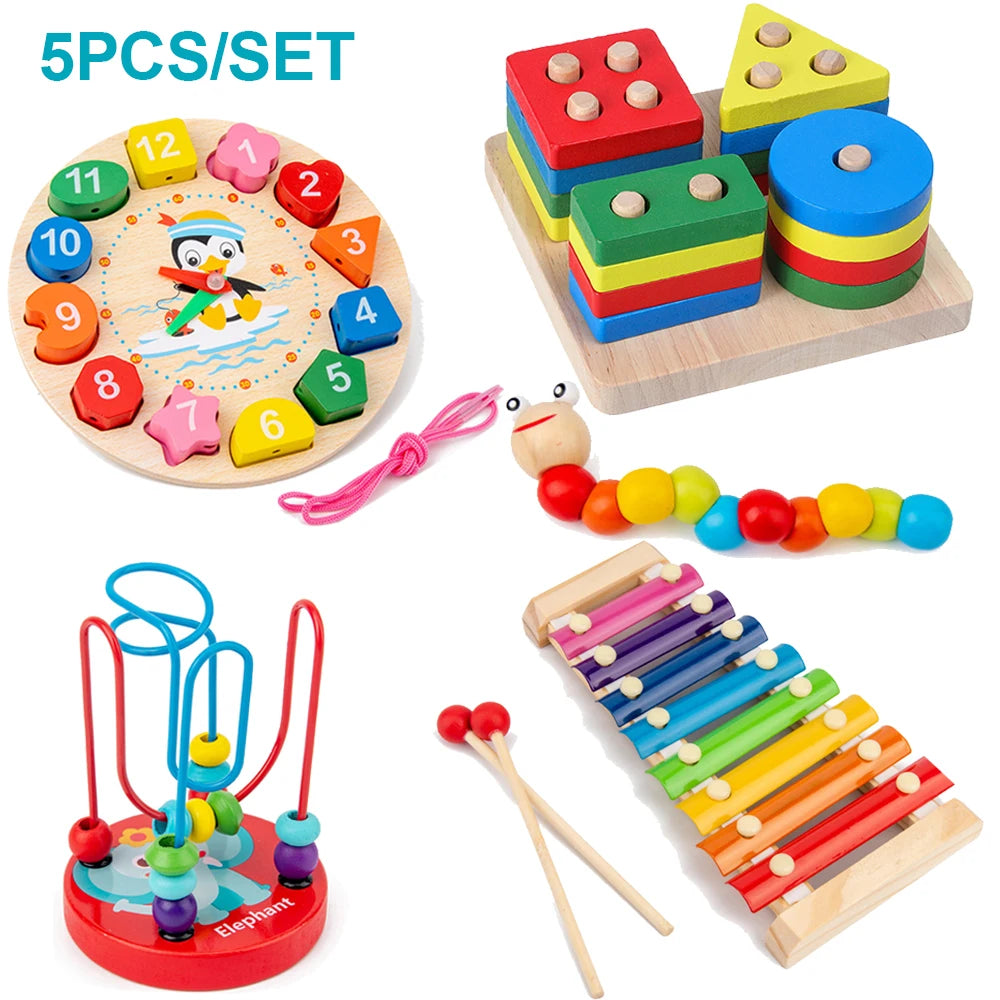 Montessori Wooden 3D Educational Puzzle Set for Kids – Early Learning Toy for Cognitive Development & Creative Play (Ages 0–6)