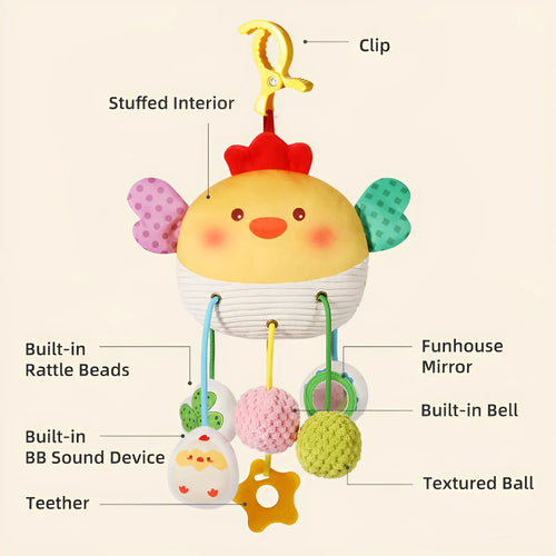 Baby Crib Hanging Toy – Cartoon Bed Bell Pendant with Drawstring | Soothing Sensory Teether & Stroller Crib Decoration for Newborns